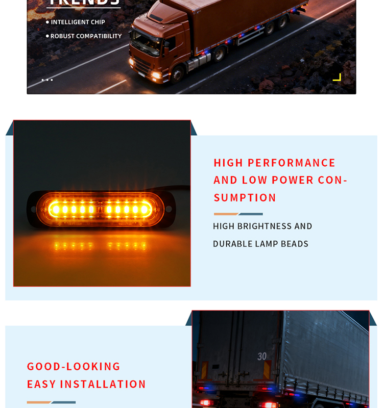 New LED Side Marker Light Ultra-thin Light 10LED Truck Side Grid Light 12-24V Car Strobe Lamp Yellow Blue Red