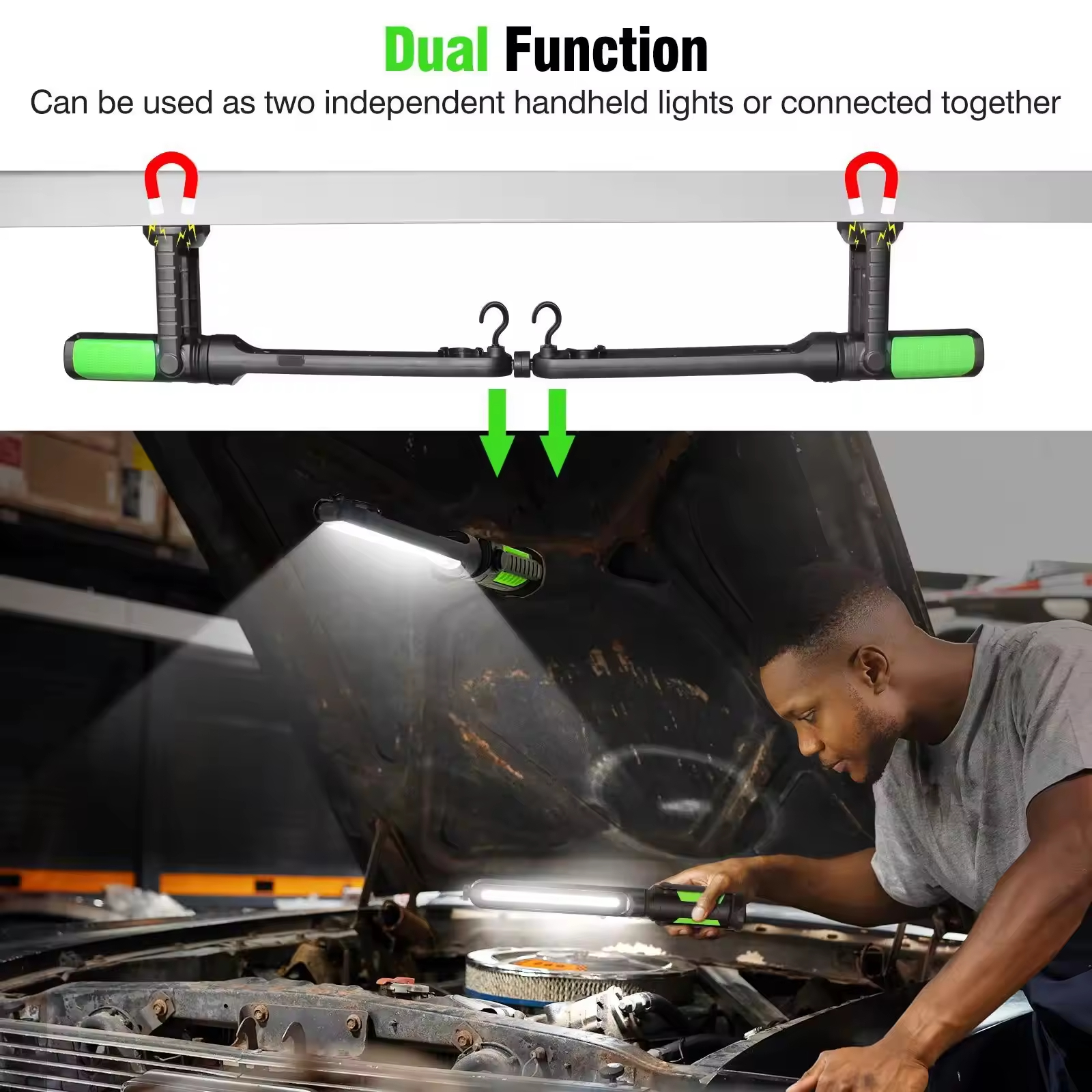 Portable Waterproof IP65 LED Work Light Rechargeable Magnetic Bar Mechanic Underhood Repair Emergency Use 6000K Daylight 360