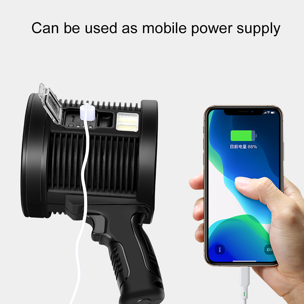 Super Powerful Portable Led Flashlight Searchlight Spotlights With COB Light Solar Panel Type-C Charging Torch for Hunt Outdoors