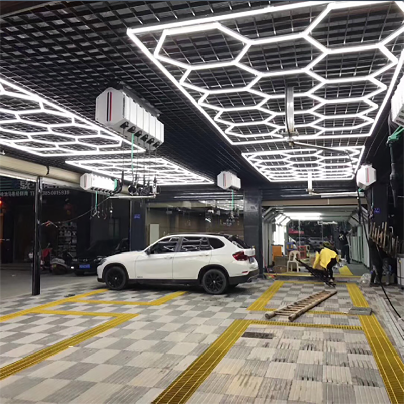 2435mm*4845mm Hexagon Detailing Workshop Ceiling Led Lights for Car Shop and Garage Honeycomb Lights Hexagonal Led Light