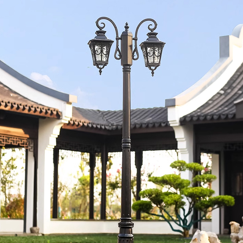 European-style Double-headed LED Solar AC Aluminum IP65 Waterproof Antique Street 3m Outdoor Retro Garden Octagonal Courtyard