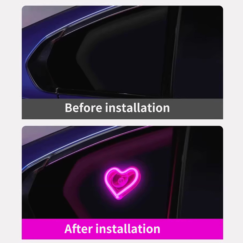Car Triangle/Rear Window Heart LED Neon Light - USB Powered, Ambient Interior Decor, Multiple Color Options
