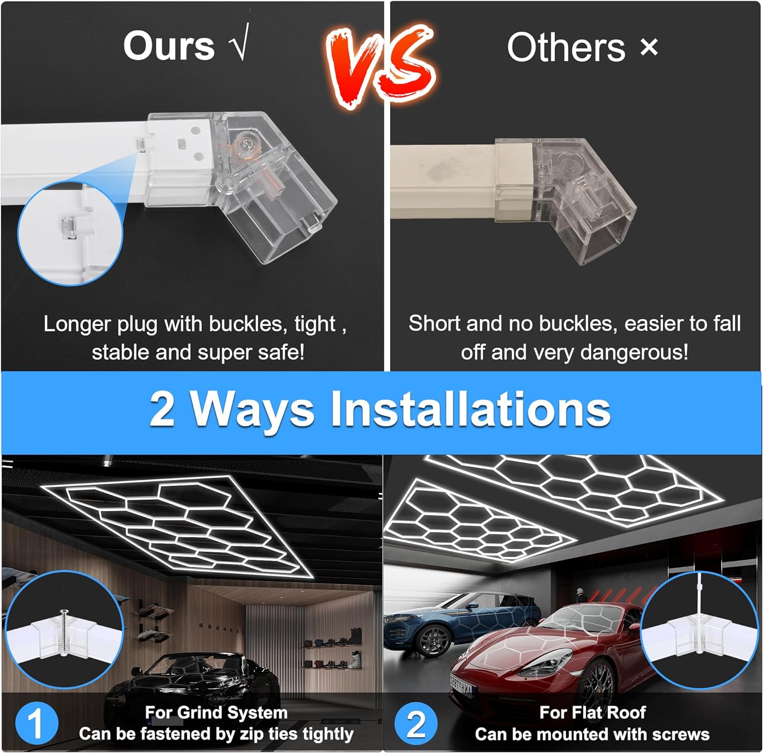 Car Detailing LED Light 14 Grid Hanging Hexagon Ceiling Lights 110w-240w 6500K White for Workshop Gym Garage Hexagonal Light