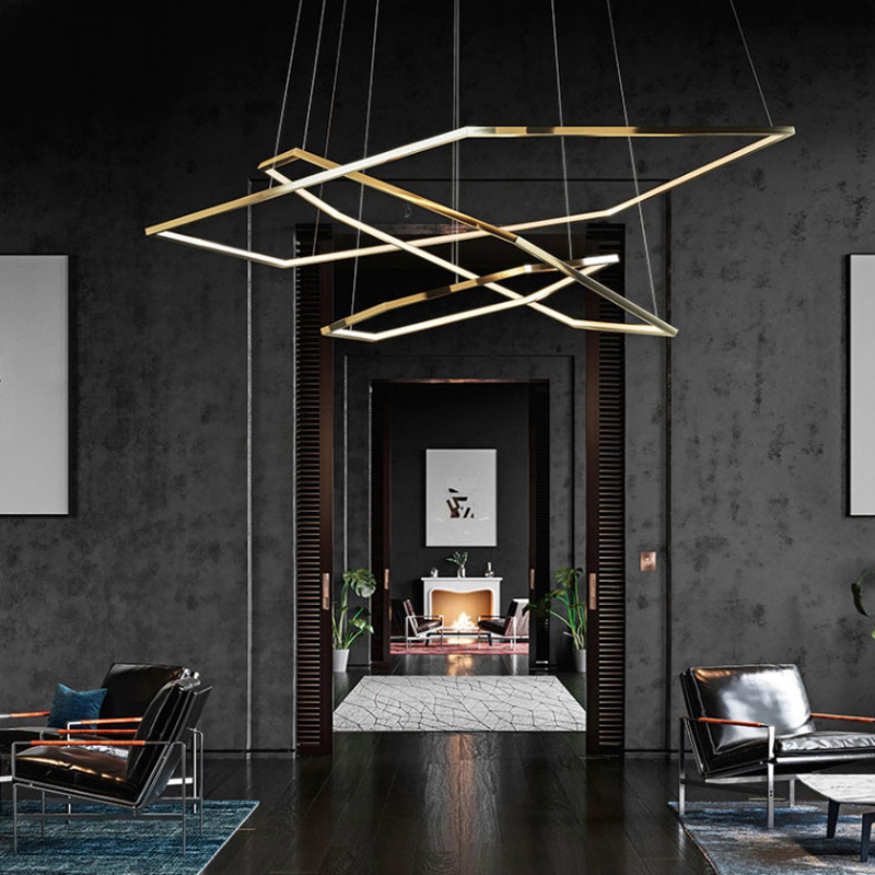Circle Ceiling Light Modern Hanging Chandelier Geometric Polygon Pendant Light LED Stainless Steel