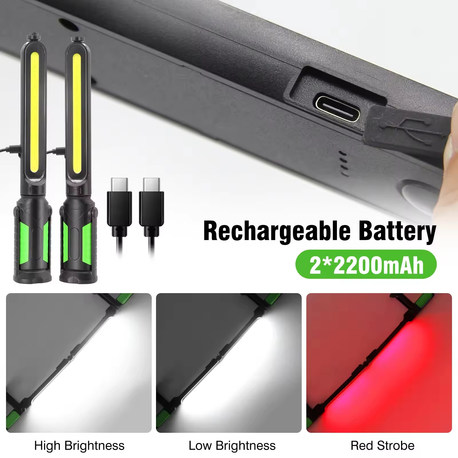 Portable Waterproof IP65 LED Work Light Rechargeable Magnetic Bar Mechanic Underhood Repair Emergency Use 6000K Daylight 360