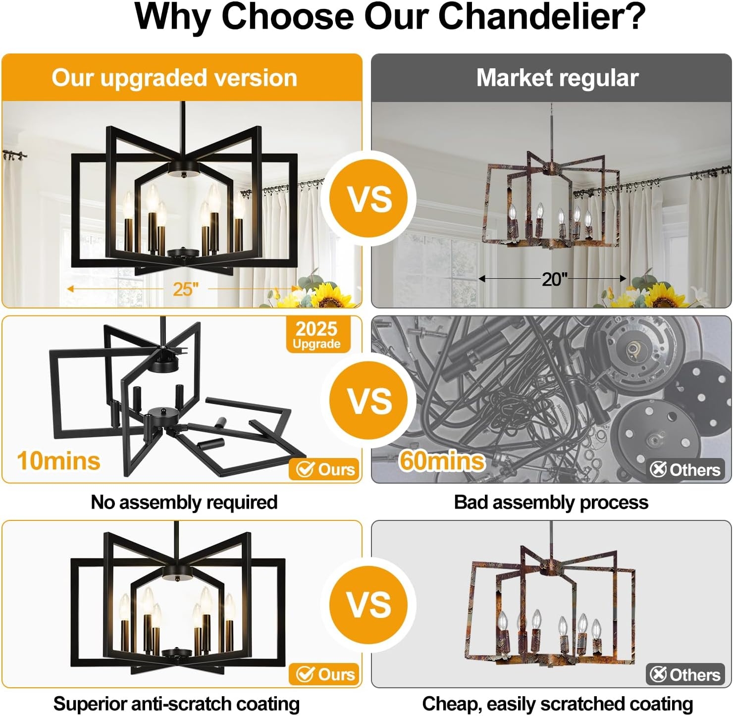 Modern Black Iron Crystal Chandelier Luxury Geometric Ceiling Light Contemporary Hanging Pendant Lamp for Living Room