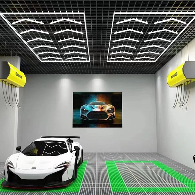 2025 Hot Selling Customized Garage Hex Hexagonal Led Lights 672w Honeycomb Led Car Detailing Ceiling Light Car Workshop Light