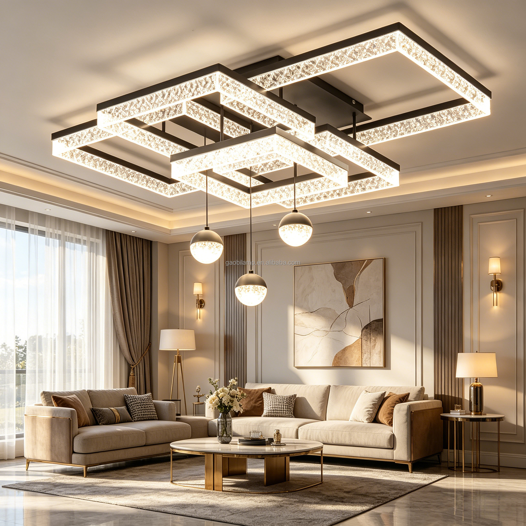 Modern Luxury LED Ceiling Light Geometric Square Ceiling Lamp Decoration Dimmable Home Lighting for Living Room