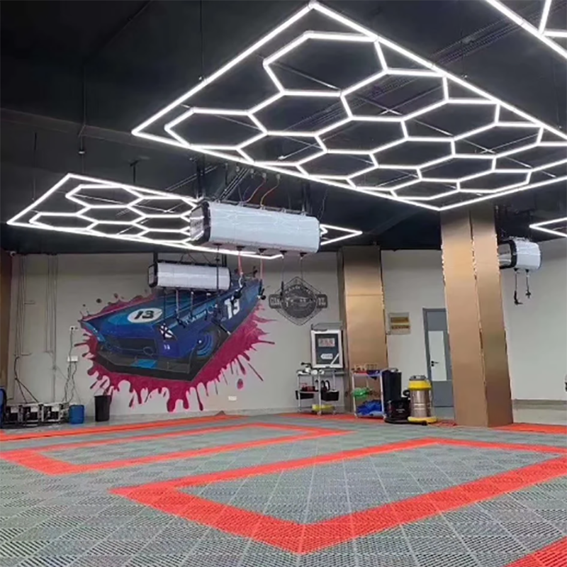 Portable RGB Hexagonal LED Workshop Light for Car Showroom Auto Workshop Office Use-Ceiling Mount