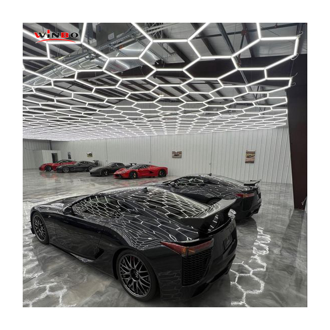 DIY Deformable Linear Hexagonal LED Light 8*16Feet Hanging Hex Detailing Garage Lamp Gym Modular Ceiling Led Hexagon Lights