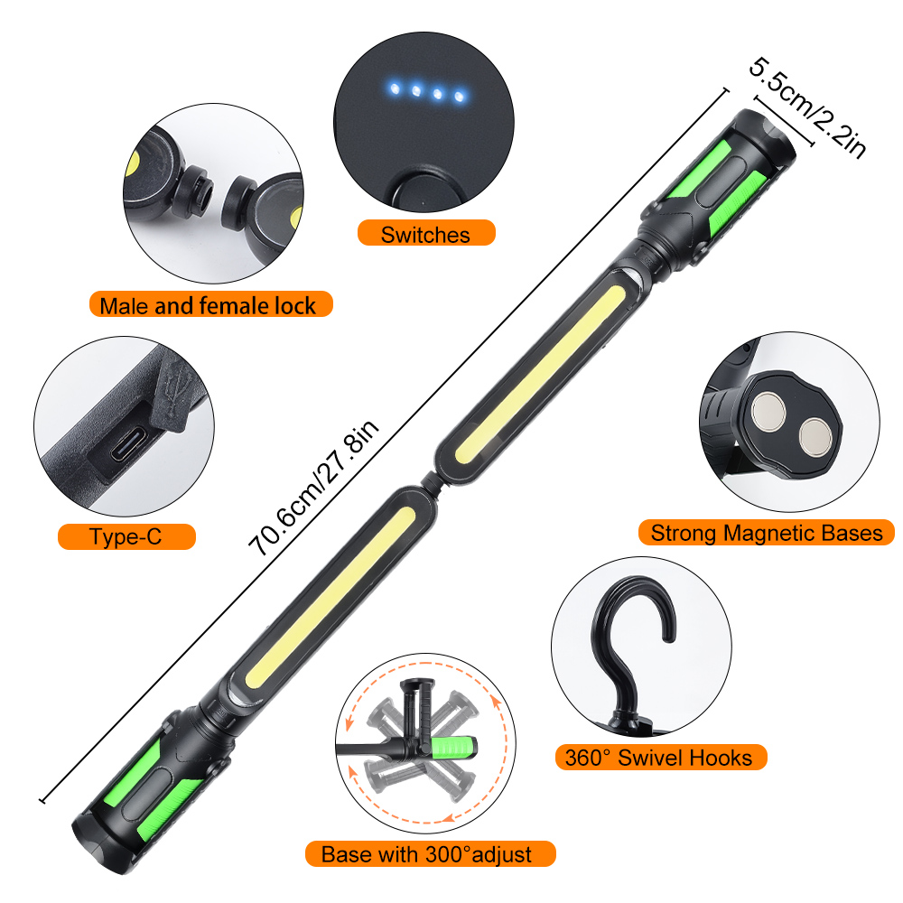 Portable Magnetic Rechargeable Work Light Hooks for Car Repair Inspection Garage Workshop Premium Underhood Emergency Lighting