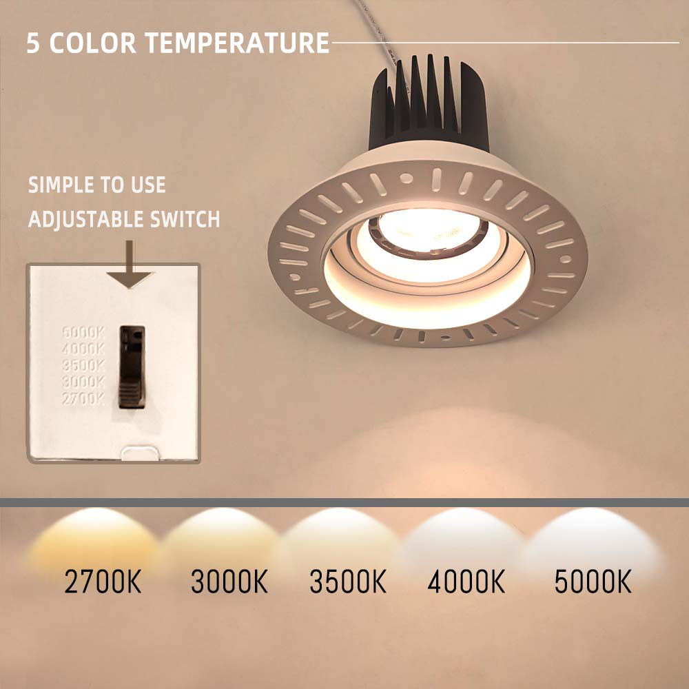 3 Cells 5CCT Tunable LED Modular Downlight 30W Trimless Adjustable High CRI Recessed Gimbal Lighting Fixture