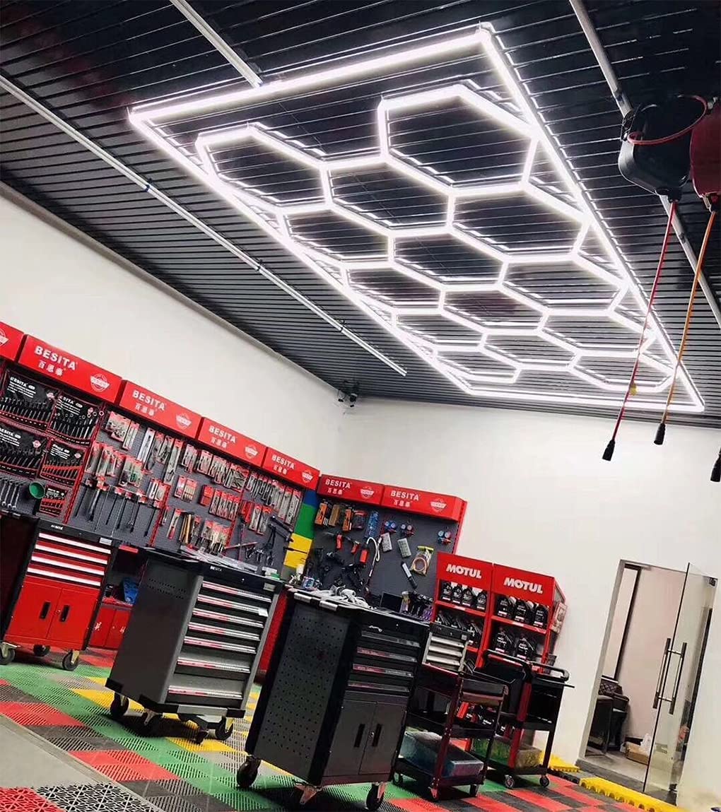 Hanyin Hexagon Panel LED Ceiling Honeycomb Lights Car Workshop Garage Work Light