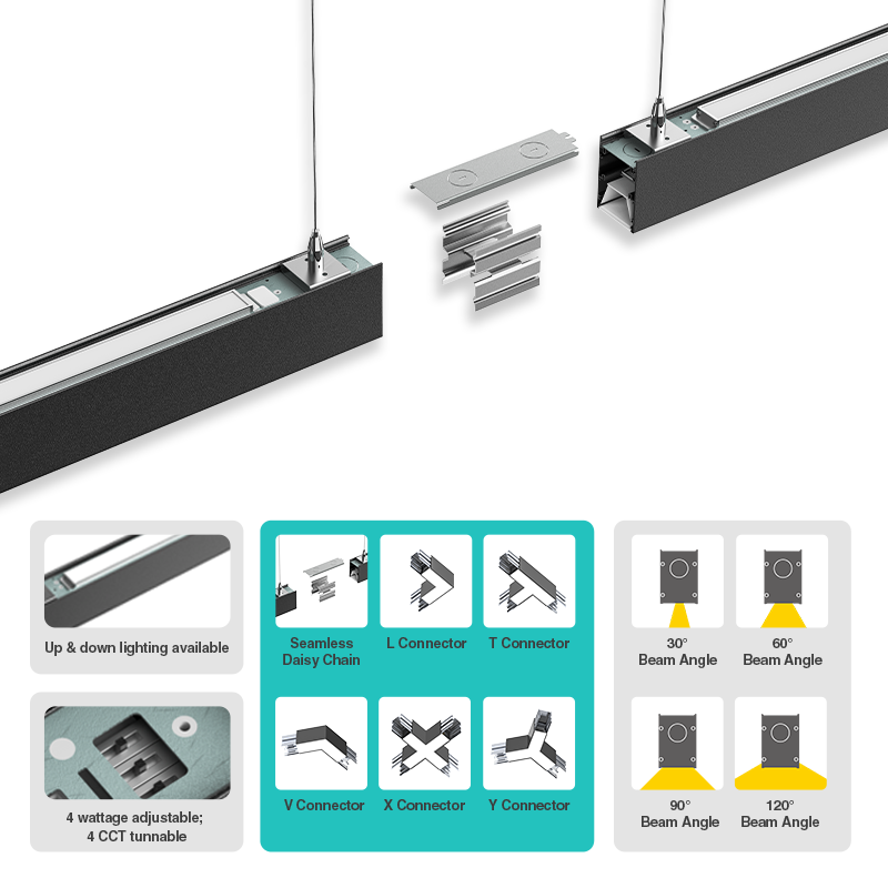 Industrial Linkable LED Linear Trunking Light Warehouse Factory Lighting Continuous Modular Linear