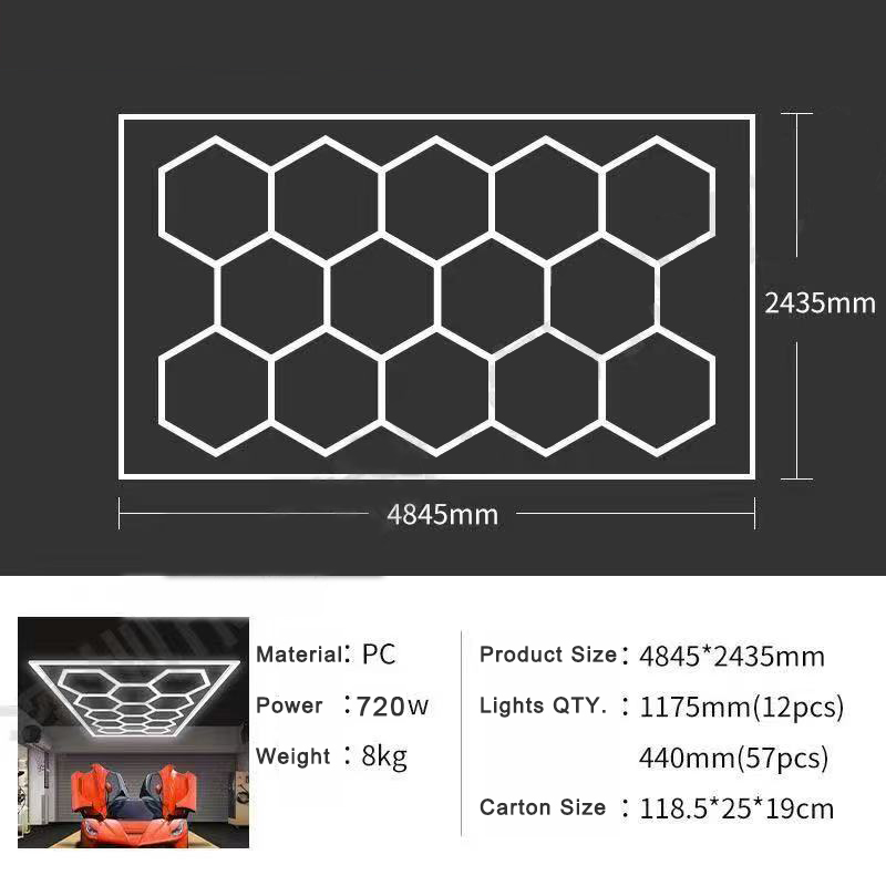 Hexagonal LED Light Garage roof Car Workshop Honeycomb Lights Automotive LED Working Detailing RGB Ceiling Lights
