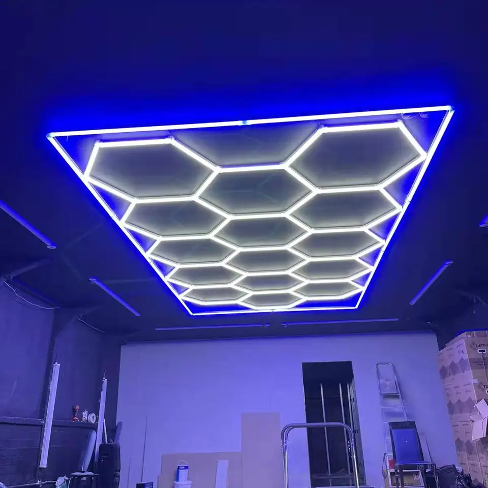 RGB Honeycomb Garage Lamp Led Hexagon Ceiling Lights Hanging Detailing Garage Lamp Gym Modular Ceiling