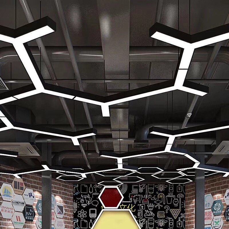 custom linear light RGB RGBW colour changing ring hexagon rectangle for auto car shop ceiling design led light garage lighting