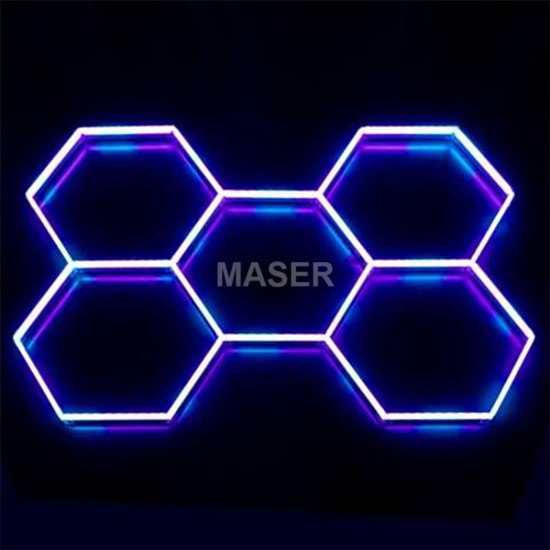 Customized 6500K Rgbic Hexagon LED Lights Honeycomb Nightclub Ceiling Light for Car Detailing Gym 5 Grid System