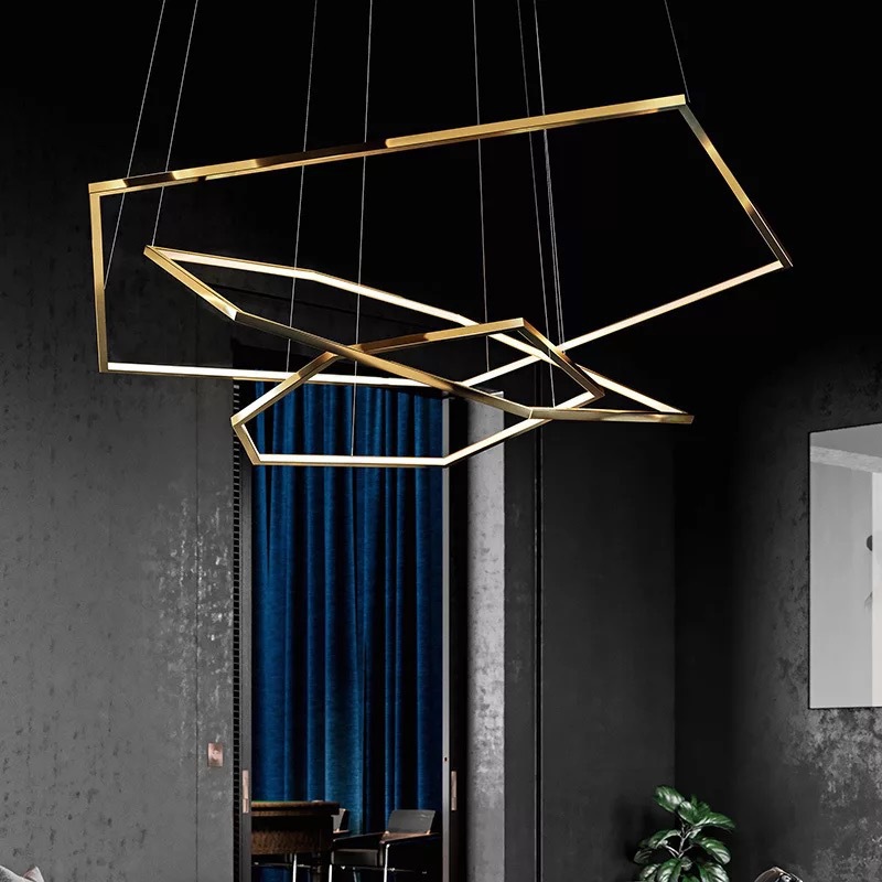 Circle Ceiling Light Modern Hanging Chandelier Geometric Polygon Pendant Light LED Stainless Steel