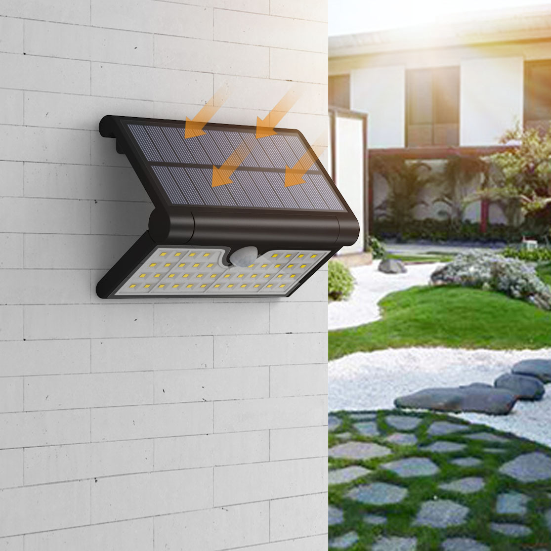 Solar LED Waterproof Outdoor Landscape Wall Light for Courtyard Garden IP65 Triangle Foldable Path Light Human Sensing Function