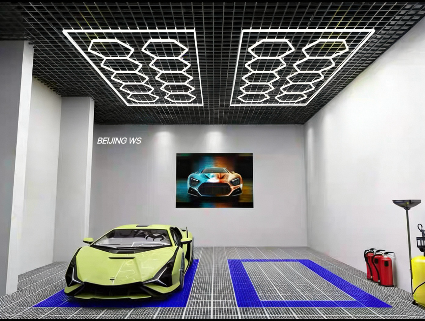 Hexagonal LED Honeycomb Garage Light CE Certified Plug-and-Play Auto Detailing Shop Ceiling Lighting High CRI Car Wash Workshop