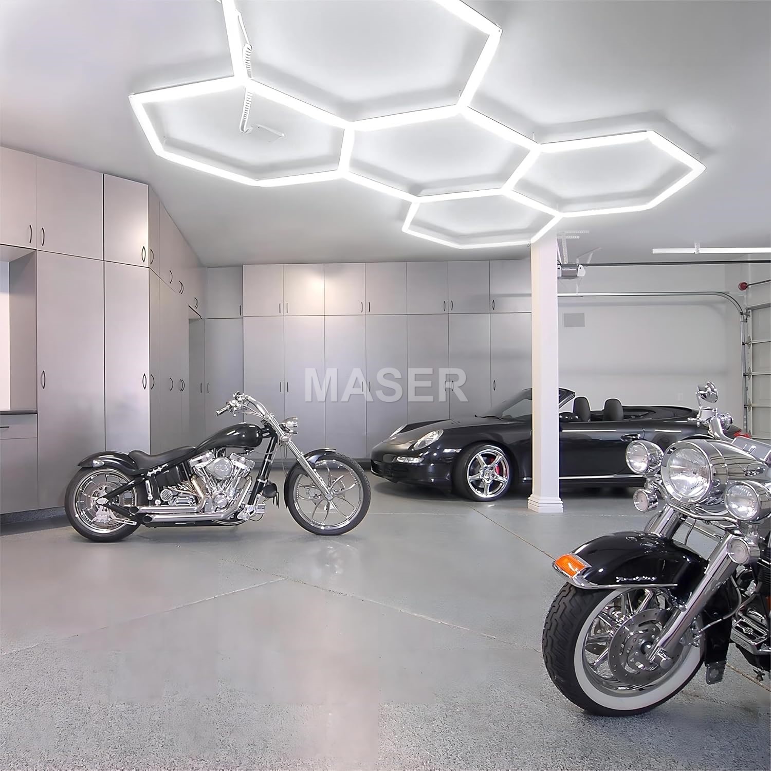 Dropshipping No MOQ LED Hexagon Garage Light Honeycomb Work Lights for Parking Lot Auto Repair Shop 5 Grid System