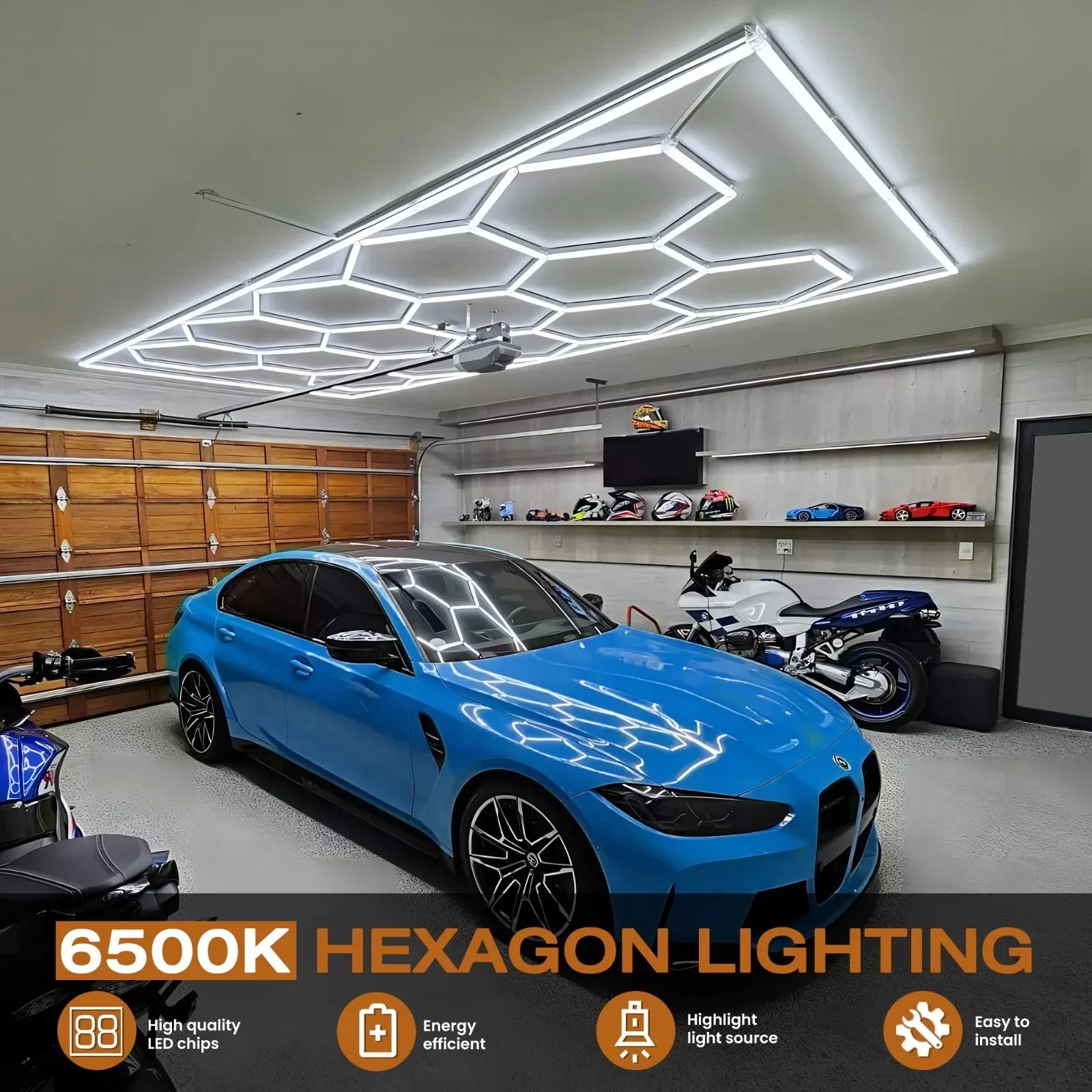 Factory Sell Hexagonal Grid Led Light Honeycomb Garage Lamp Led Hexagon Morden Ceiling Lights For Auto Detailing Shop Garage