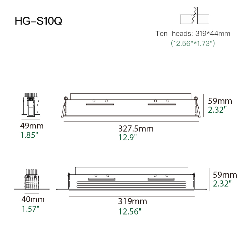 XRZLux 10-Head Modern Square Design 24W LED Wall Washer Linear Spot Lamp with Grille Light 10-Inch Indoor Downlights