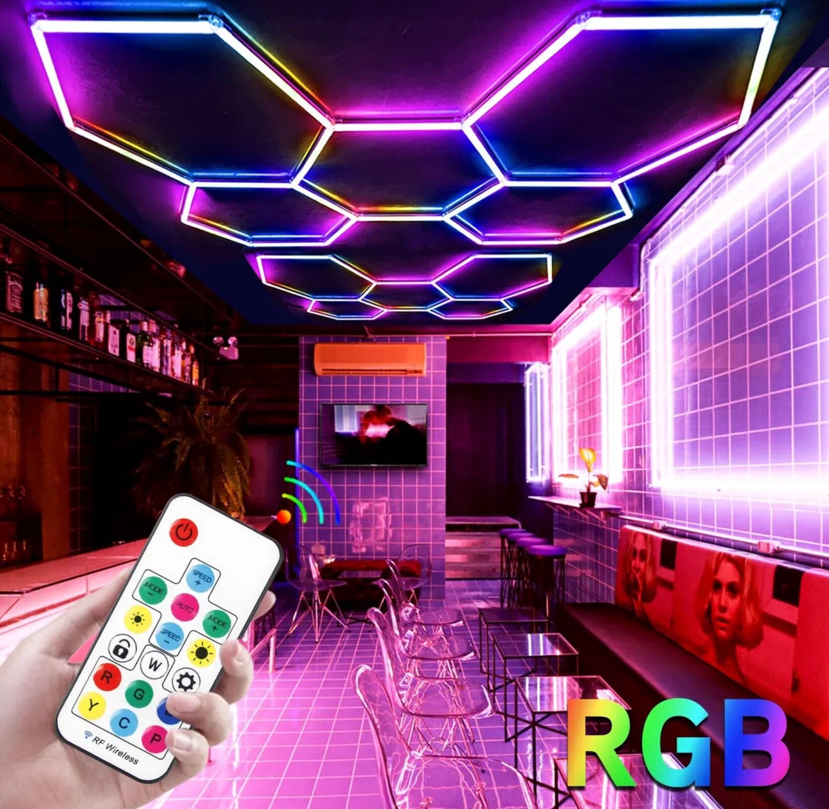 Hexagon Lighting Led Showroom Supermarket Shop Barber Night Club Light Hex Rgb Lights For Decoration