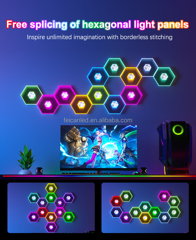 Modern DIY Geometry Night Light Wall Lamp 16 Million Colors Changing LED Smart APP Control USB Hexagon Lights for Bedroom Gaming