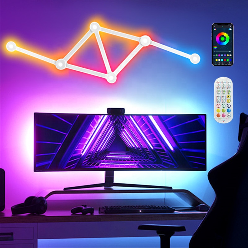 9 Lines Black Smart WiFi App Control RGB LED Wall Light Lines Music Sync LED DIY Geometric Splicing Game Lights