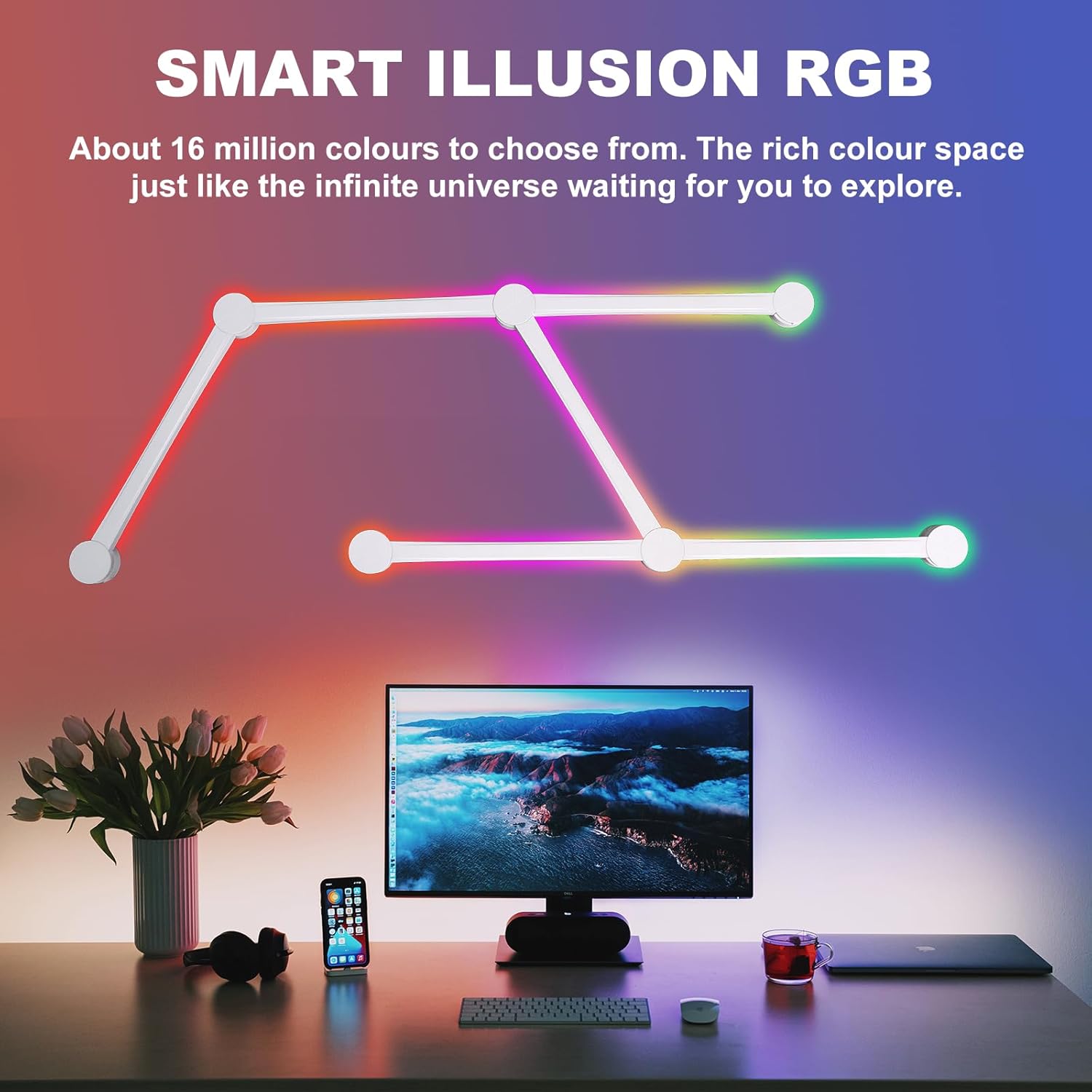 Smart 9 Line Glide Lively Creative Light Bar LED RGB DIY Geometry Splicing Wall Gaming Light With Music Sync