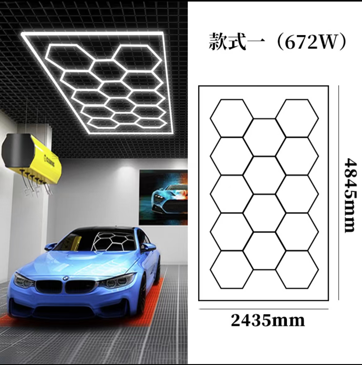 Car Detailing Led Garage Light,14 Hexagonal Grid Systems Led Shop Lights for Garage/ Workshop with White Border, AC 100V/220V