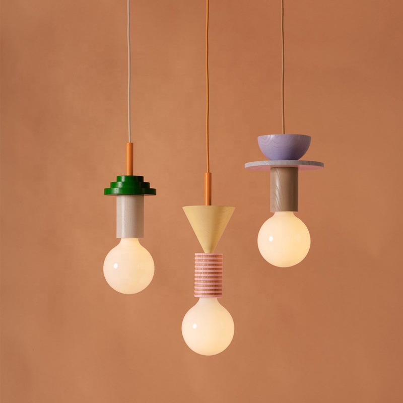 Modern Minimalist Solid Wood LED Pendant Light Geometric Design Ceiling Chandelier for Dining Room Bedroom Home Lighting