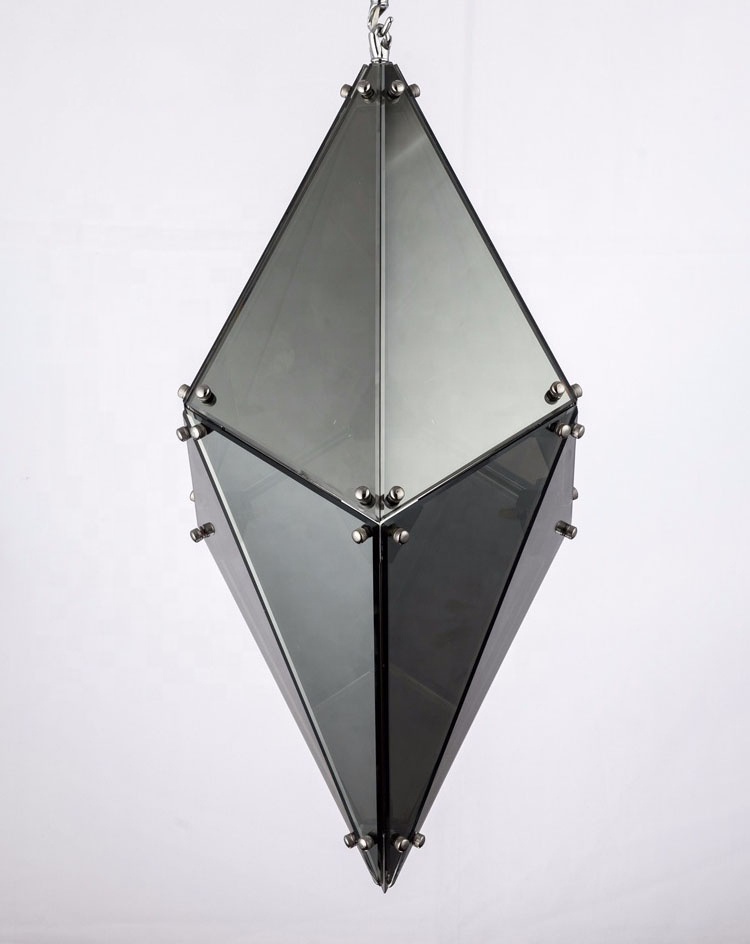Modern Simple Polygon Hanging Pendant Lamp Amber Glass Pendant Lights for Restaurant