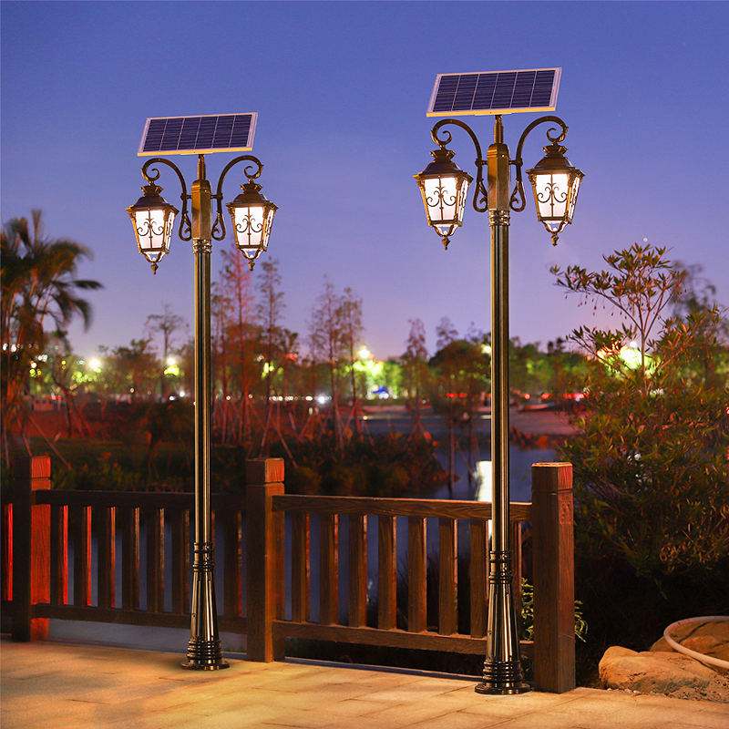 European-style Double-headed LED Solar AC Aluminum IP65 Waterproof Antique Street 3m Outdoor Retro Garden Octagonal Courtyard