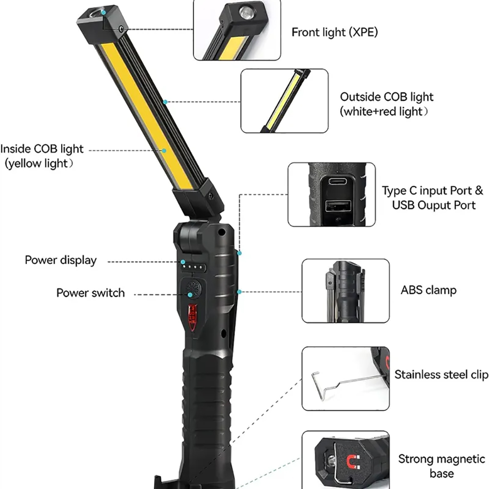 Rechargeable Mechanic Light Underhood Work Light with Magnet, Cordless Car Hood Light for Inspection, Workshop, Emergency