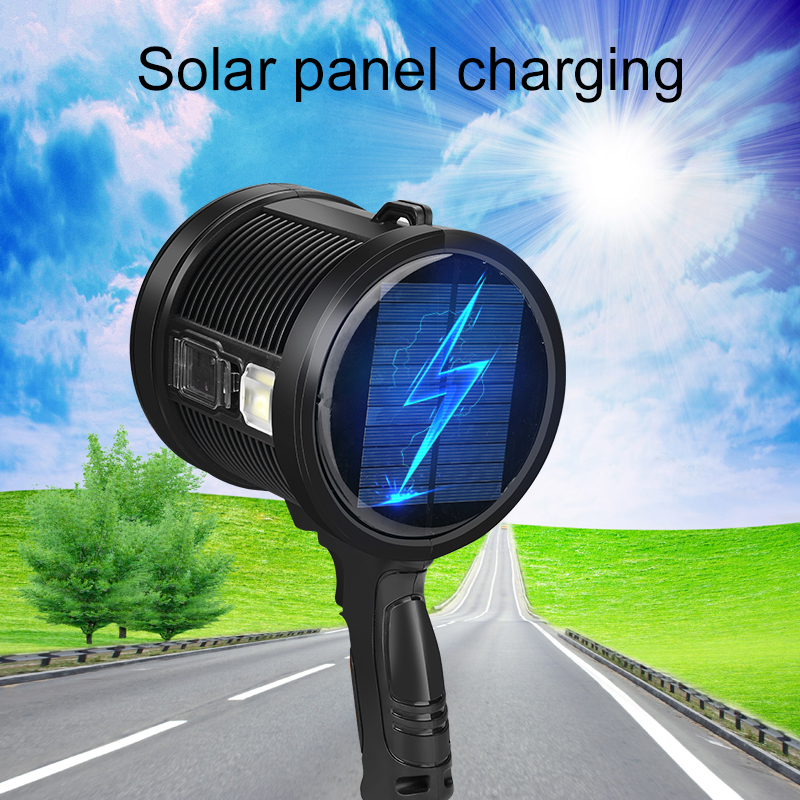 Super Powerful Portable Led Flashlight Searchlight Spotlights With COB Light Solar Panel Type-C Charging Torch for Hunt Outdoors