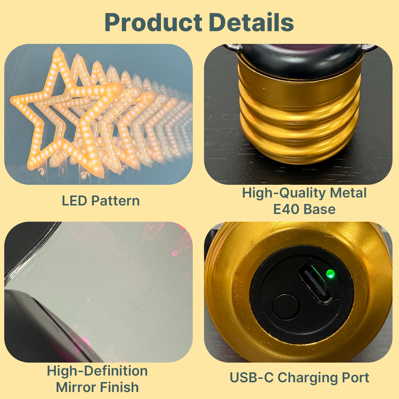 New Style Lamp Infinity Tunnel Light Heart Rainbow Star LED Mirror Bulb Rechargeable USB-C Light Gift for Decorative Purposes