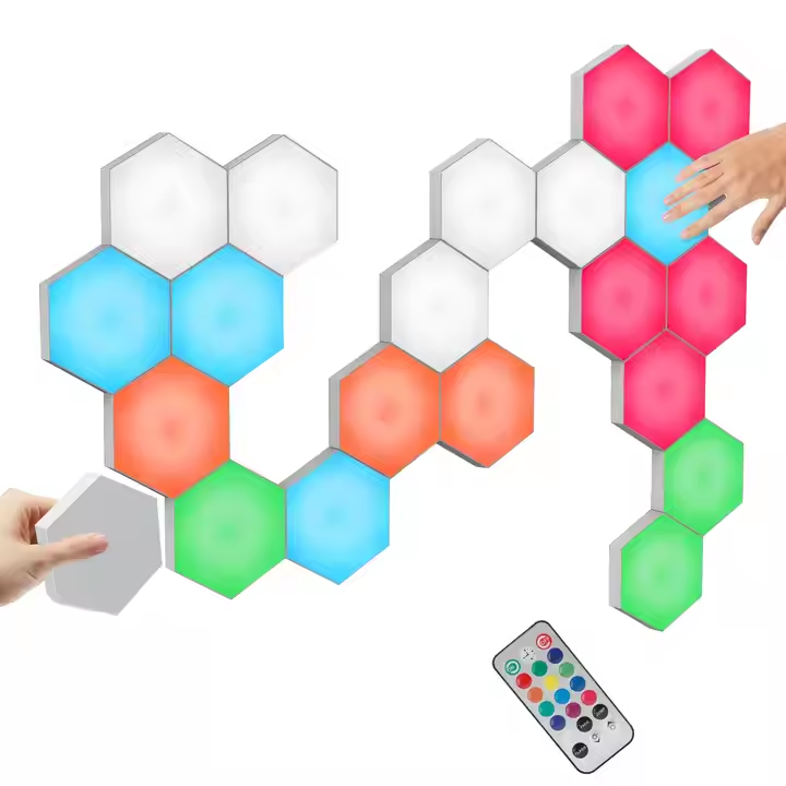 Colorful LED Night Light Creative Geometry Assembly Remote Control Hexagonal Wall Lamp for Living Room Bedroom DIY Decoration