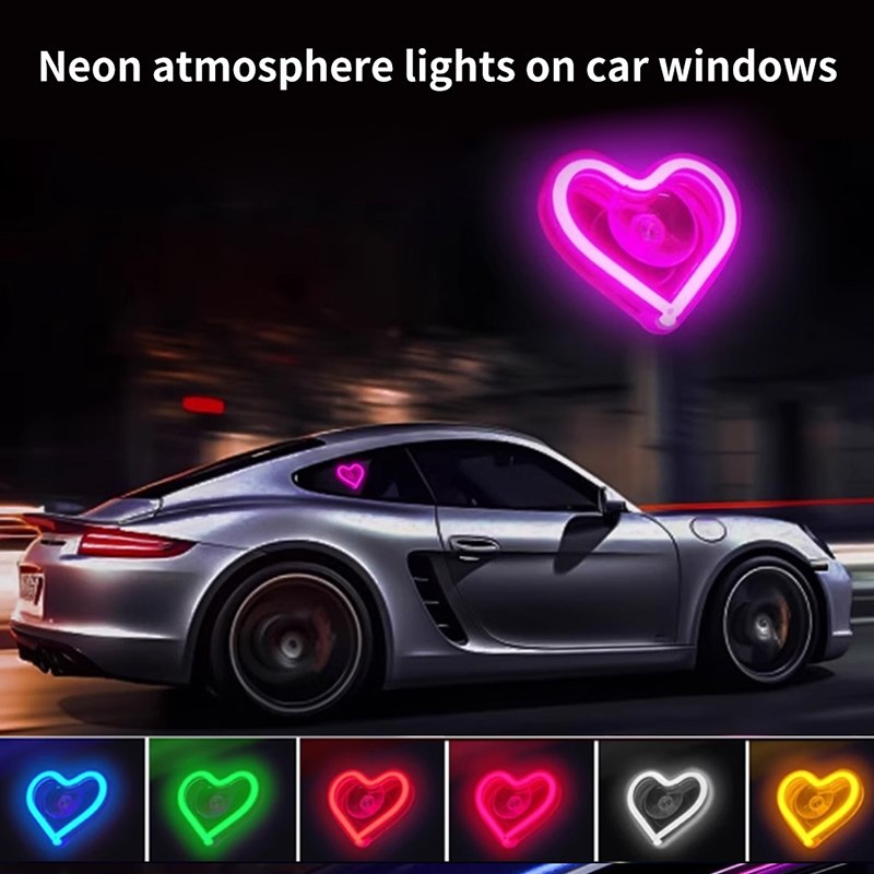 Car Triangle/Rear Window Heart LED Neon Light - USB Powered, Ambient Interior Decor, Multiple Color Options