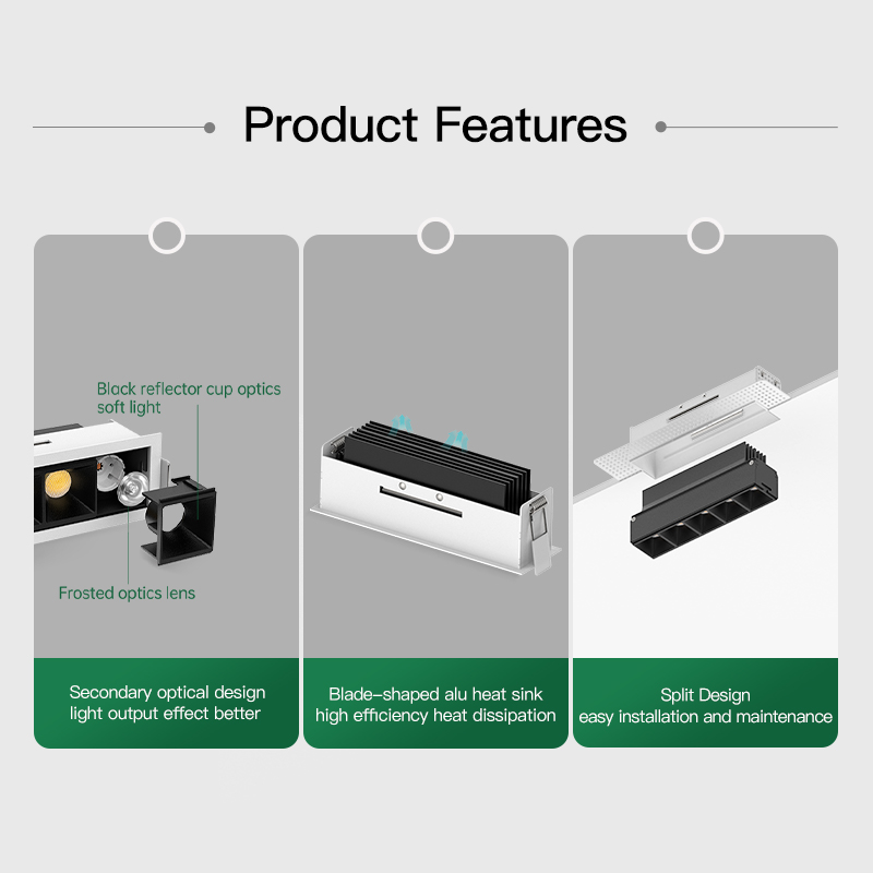 XRZLux 10-Head Modern Square Design 24W LED Wall Washer Linear Spot Lamp with Grille Light 10-Inch Indoor Downlights