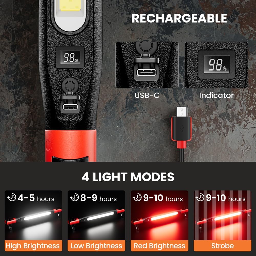 New Rechargeable Magnetic Underhood Hooks Cordless Portable for Mechanics Car Repairing Garage Emergency LED Work Lights