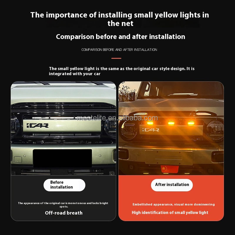 High Quality Small Yellow Light in the Middle of the Grid Modified Led Decorative Light Accessories for Chery Icar V23