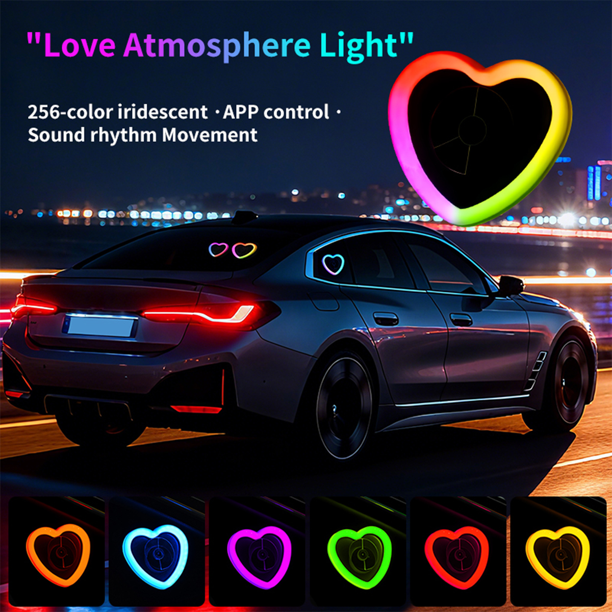 New Universal Car Triangle Window Heart Lamp USB and App-Controlled Colorful Changing LED Neon Light Car Ambient Light