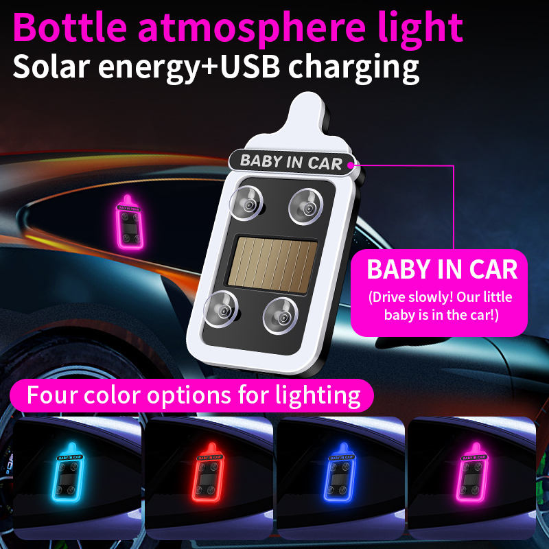 New YFL Solar Car LED Triangle Window Baby Milk Bottle Light-Ambient USB Rechargeable Auto Decoration Lamp