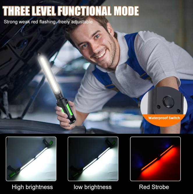 USB Rechargeable 2400LM 4400Mah Magnetic Underhood Work Light With Hooks for Car Repairing Inspection Emergency Use