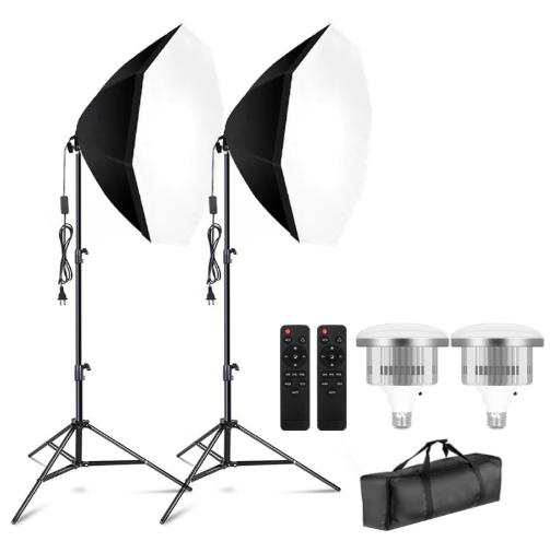 Two Octagon Softbox Studio Light Kit 70cm LED Lamp 85w-150w Bulb for Photography Studio Lighting