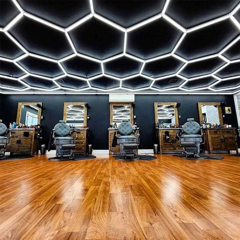Portable RGB Hexagonal LED Workshop Light for Car Showroom Auto Workshop Office Use-Ceiling Mount