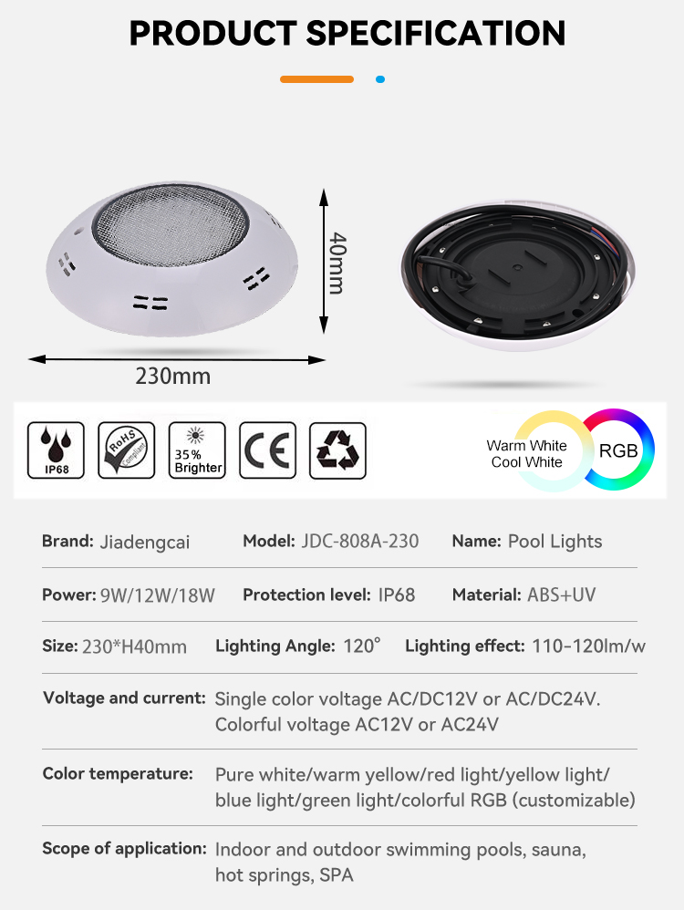 IP68 Waterproof LED RGB Pool Lights New Honeycomb Anti-Glare Thick ABS Wall Mounted Cover LED Pool Lights